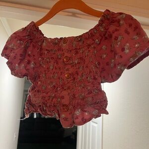 Charming Floral Pink Smocked Kids Blouse